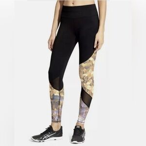 Athleta Asym Mesh Sonar Honeycomb Print Leggings Black Gold Silver Purple Sz M